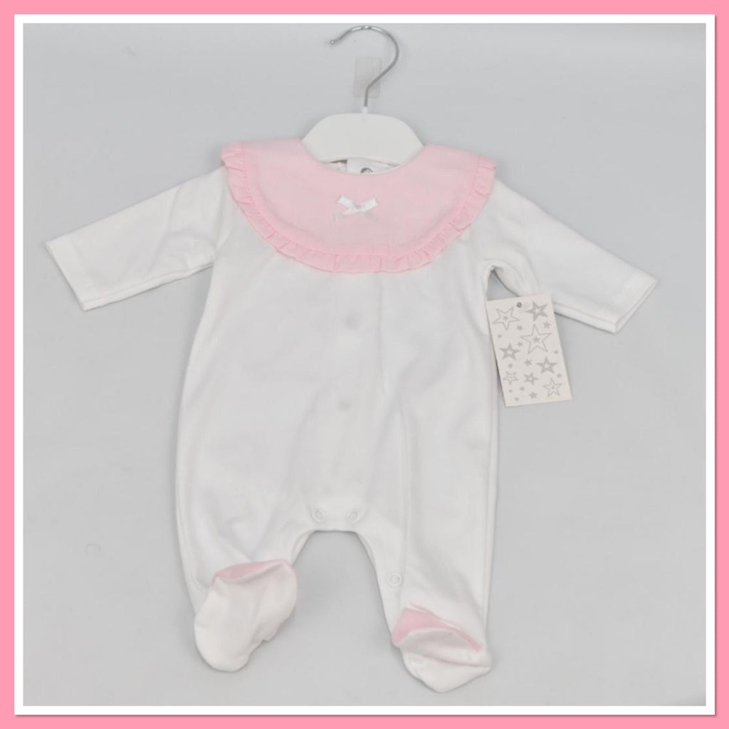 White baby grow pink trim