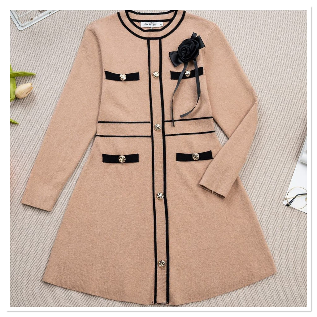 Rose knit dress Camel
