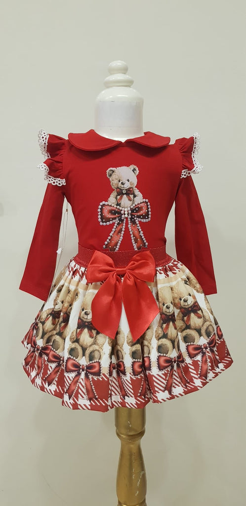 Red teddy bow skirt sets
