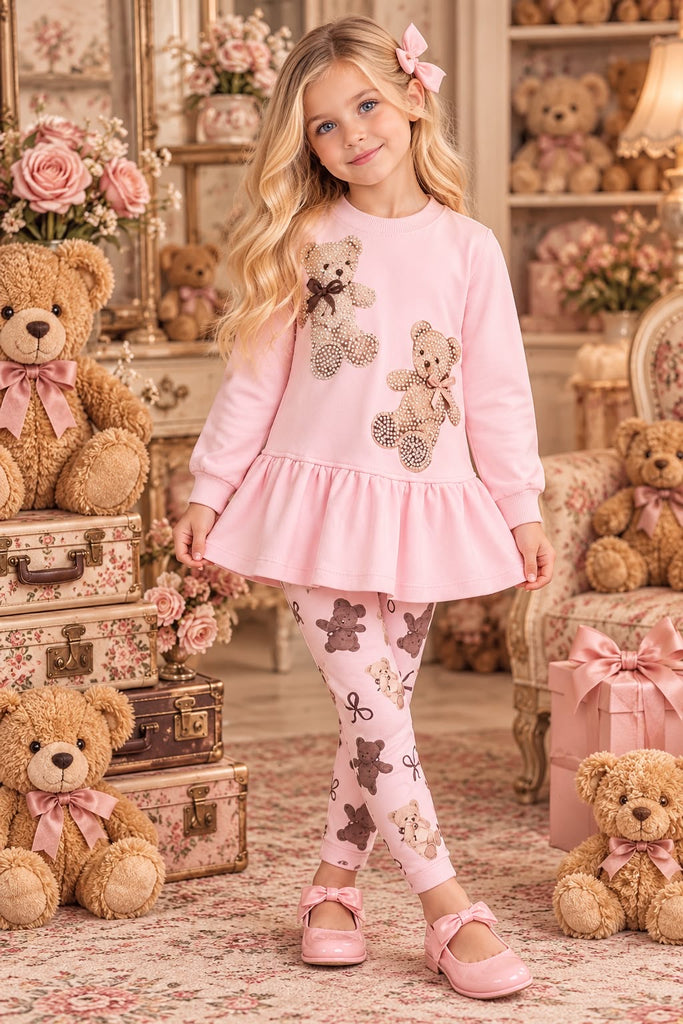 Pink bear legging set