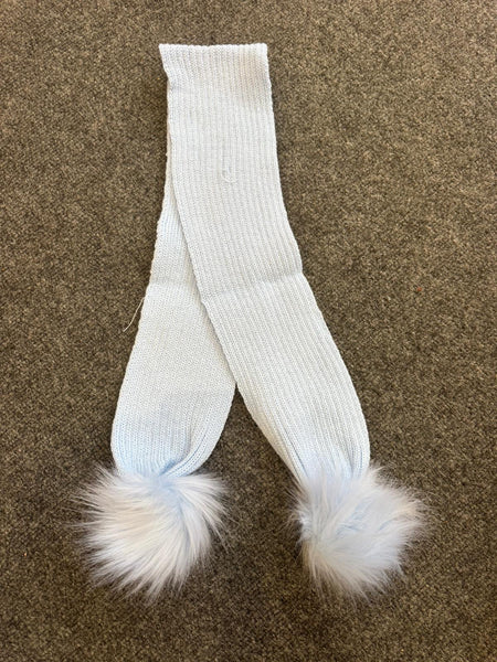 Blue faux fur pom pom scarf