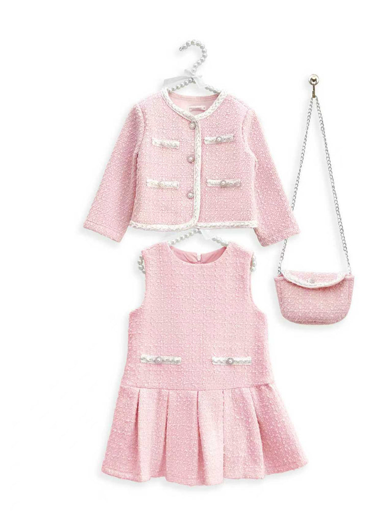 Abigail Pink 3 piece tweed dress set