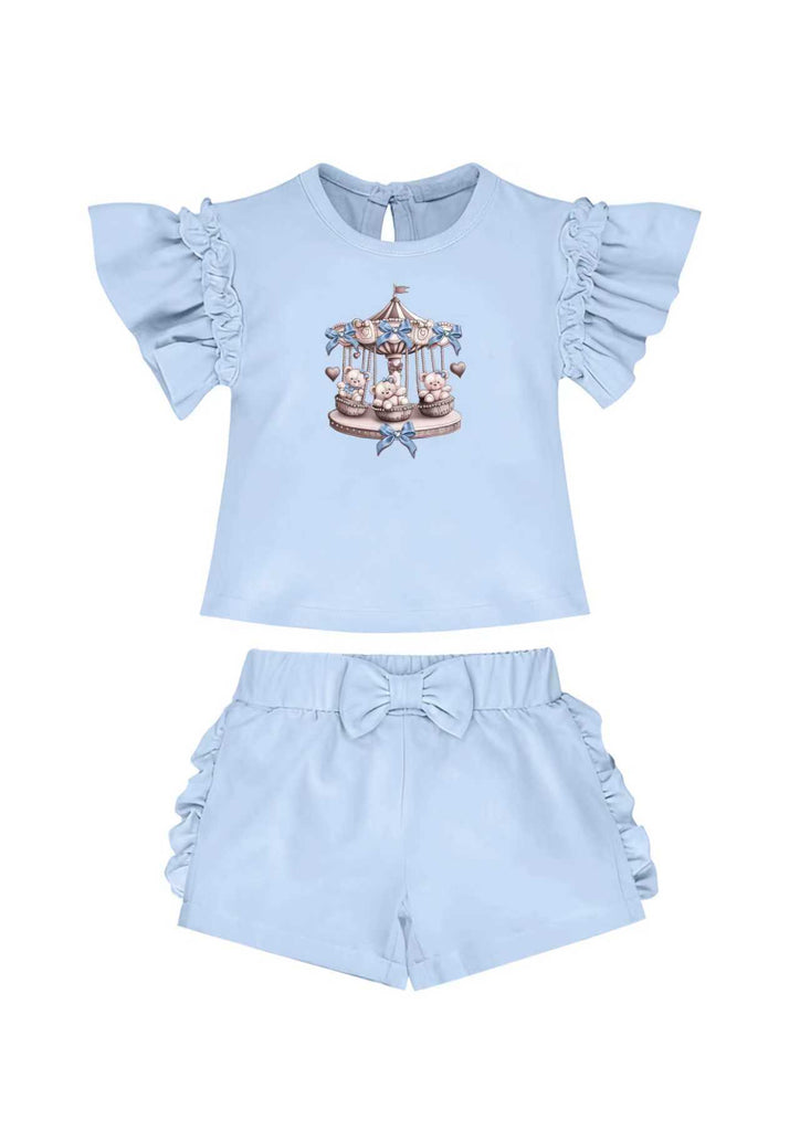 Blue teddy carousel short set