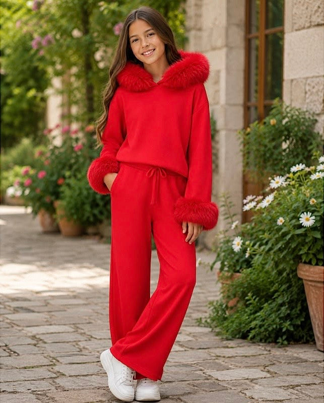 Betsy knitted flare tracksuit red