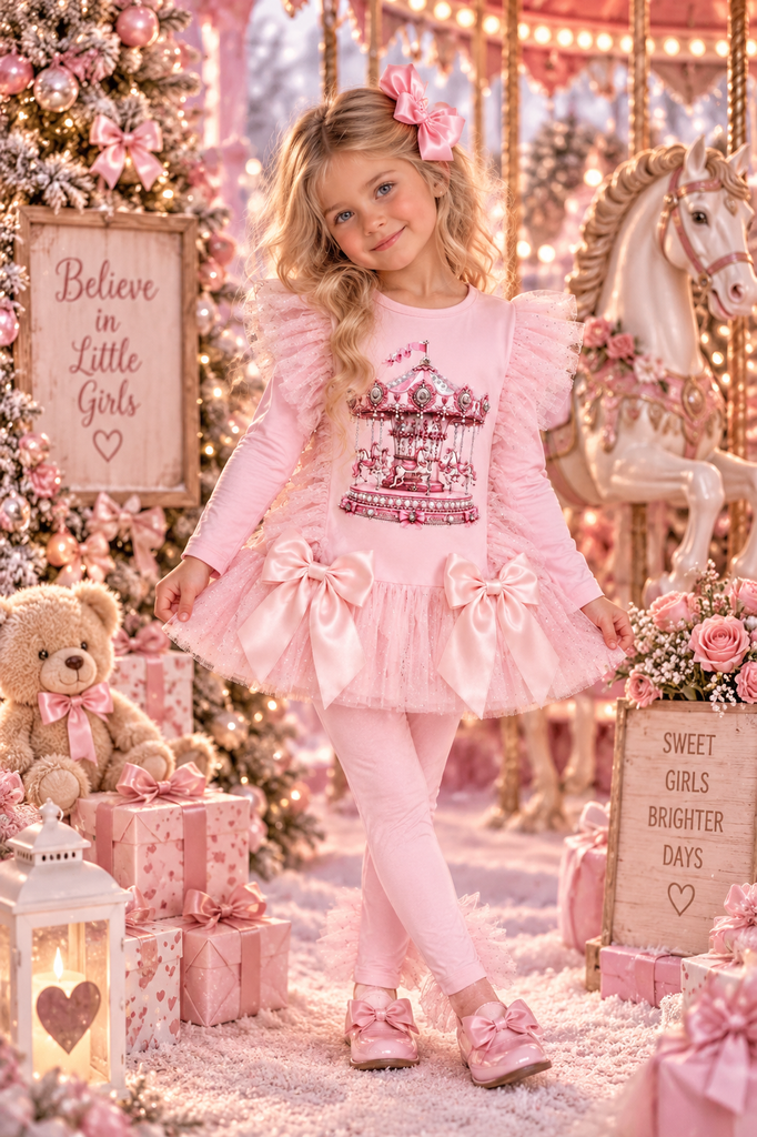 Carousel frill pink legging set