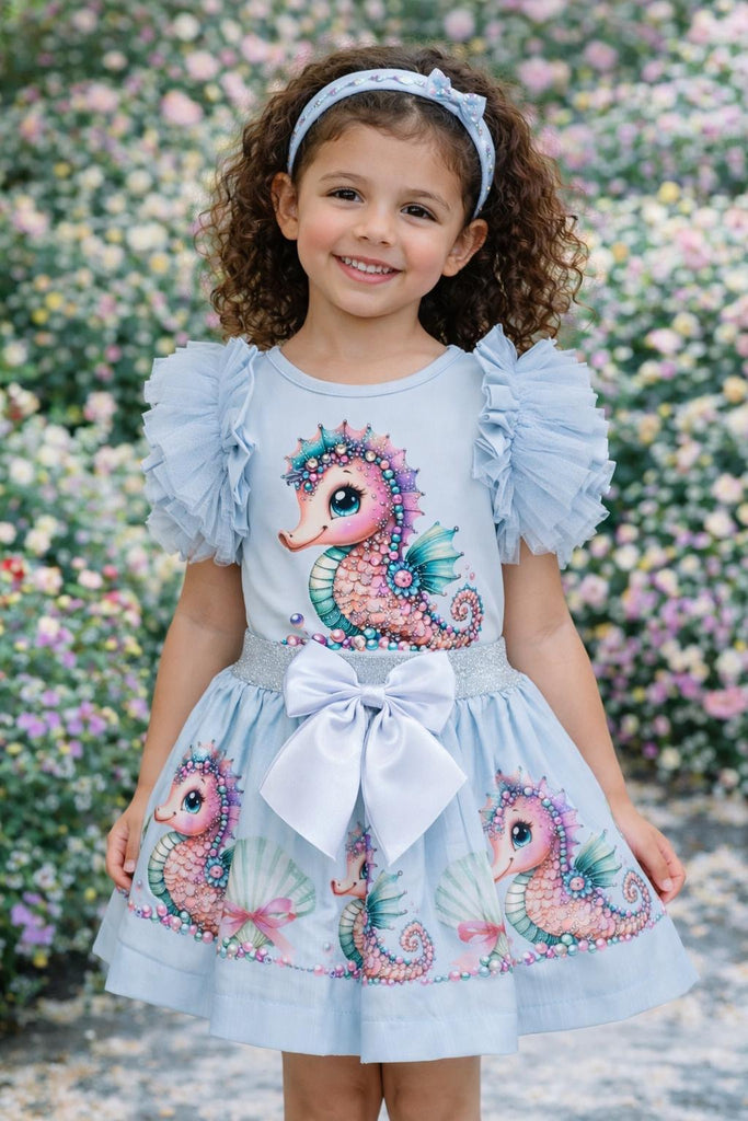 Seahorse blue skirt set