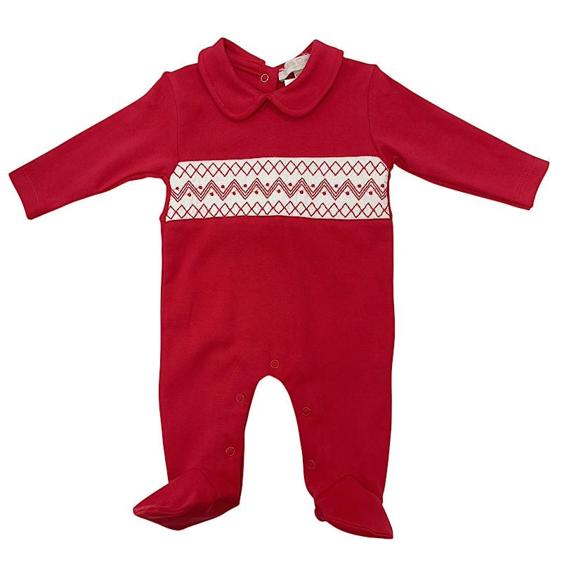 Red smocked baby grow