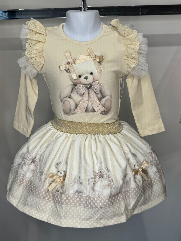 Teddy beige Frill skirt set