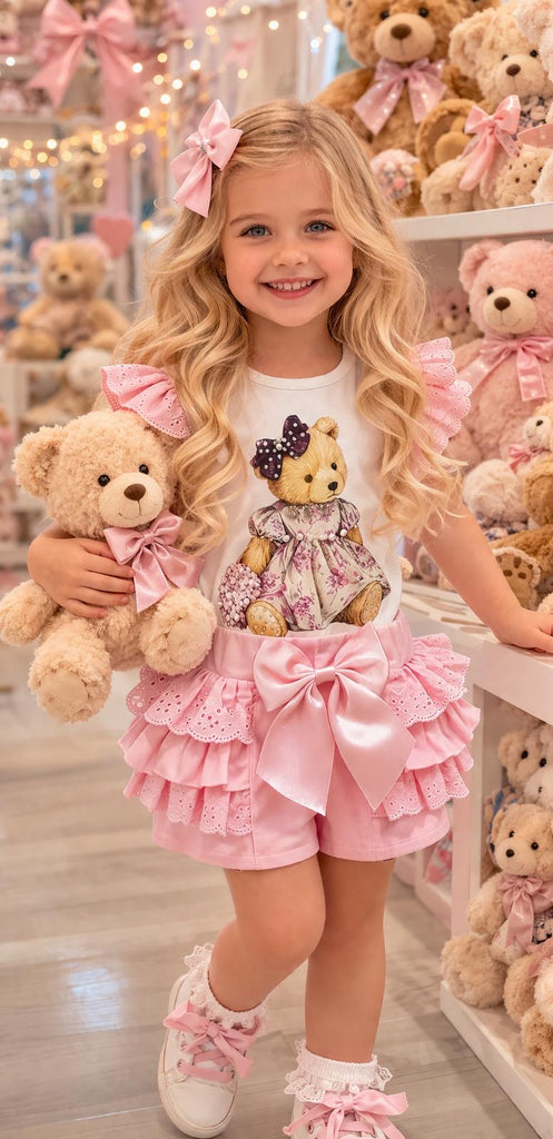 Beary cute pink short set