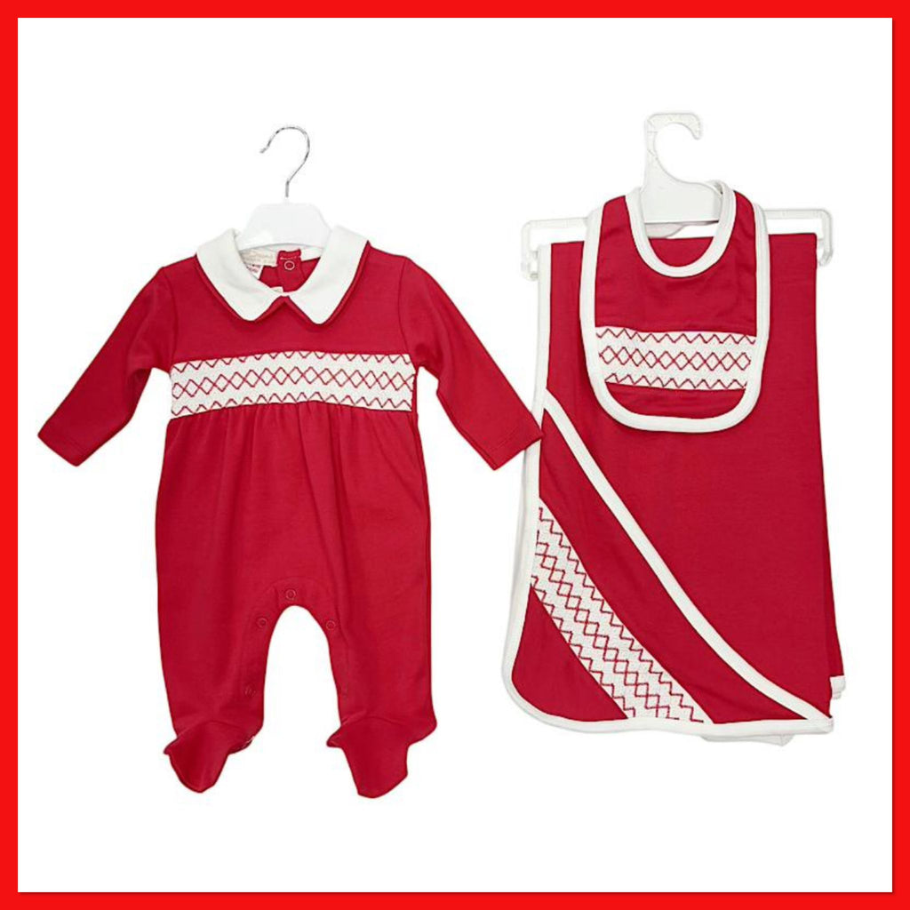 Red smocked 3 piece set