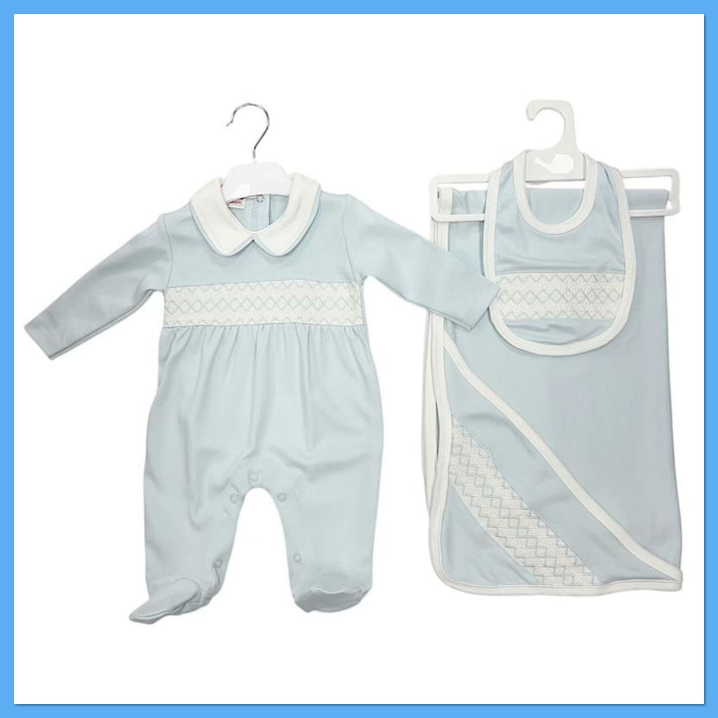 Blue 3 piece smocked sets