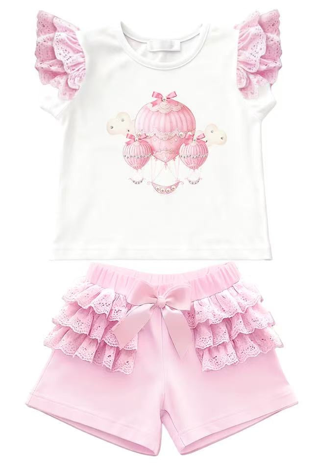 Pink Hot air balloon short set