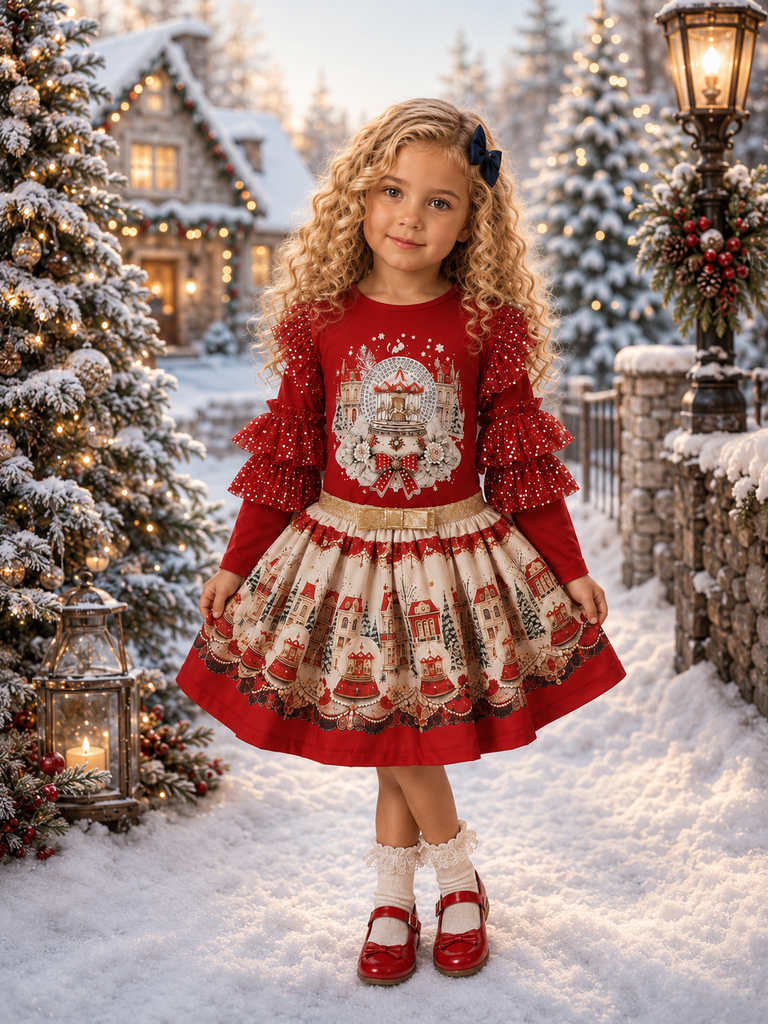Snow globe red skirt set