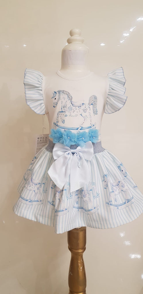 Blue Rocking horse skirt set