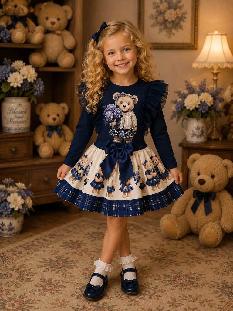 Flower Bear navy skirt set
