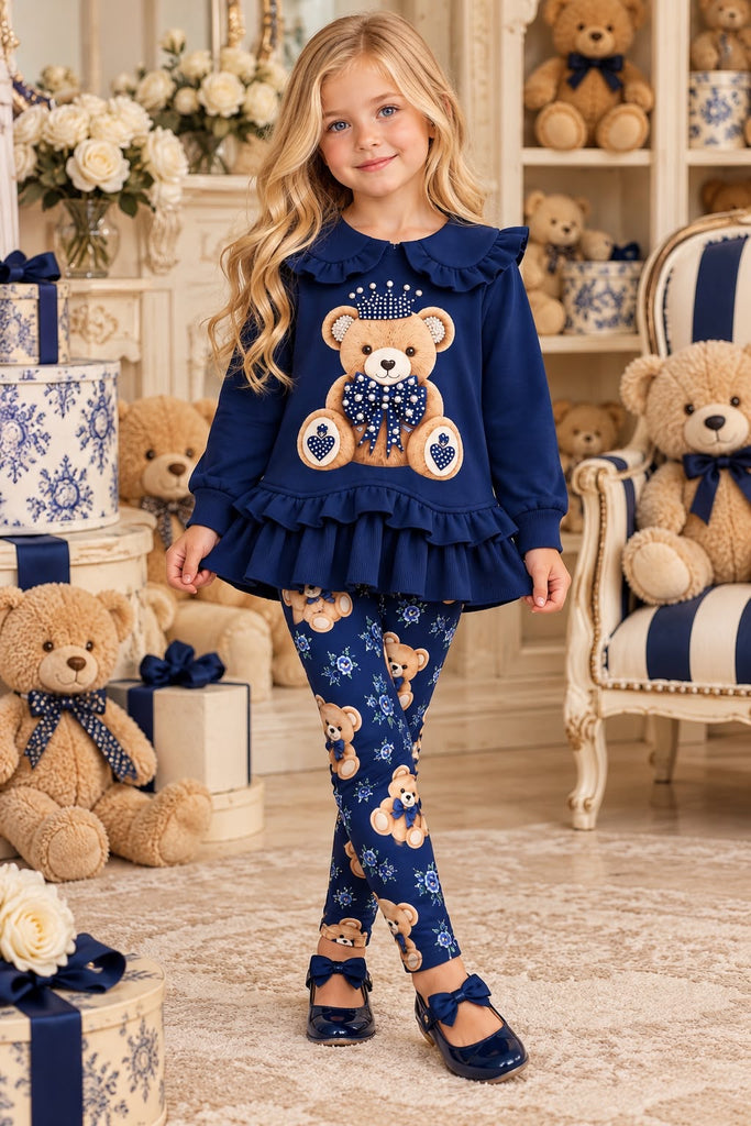 Navy crown bear legging set