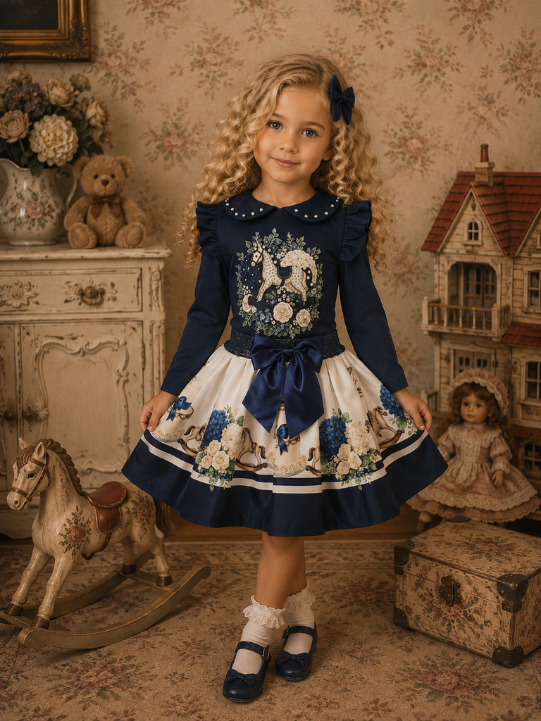 Rocking horse navy skirt set