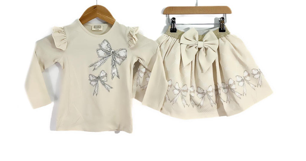 Beige bow skirt set