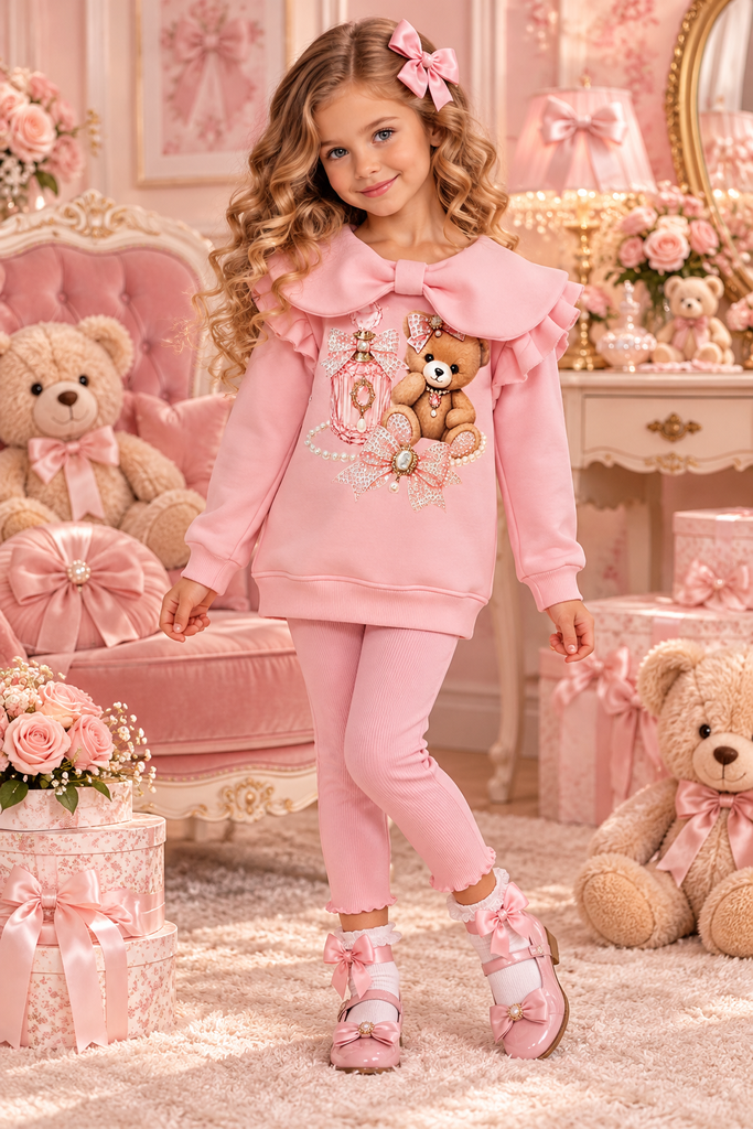 Pink bear legging set
