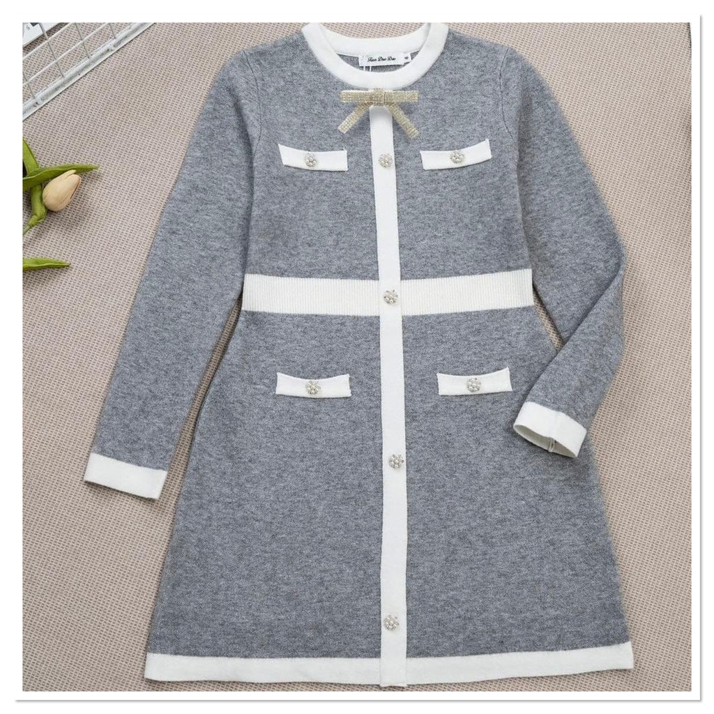 Knit dress with bow Grey