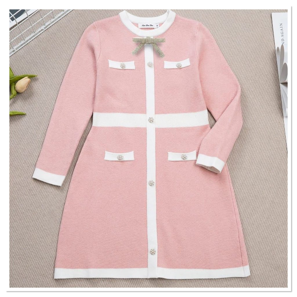 Knit dress with bow Pink