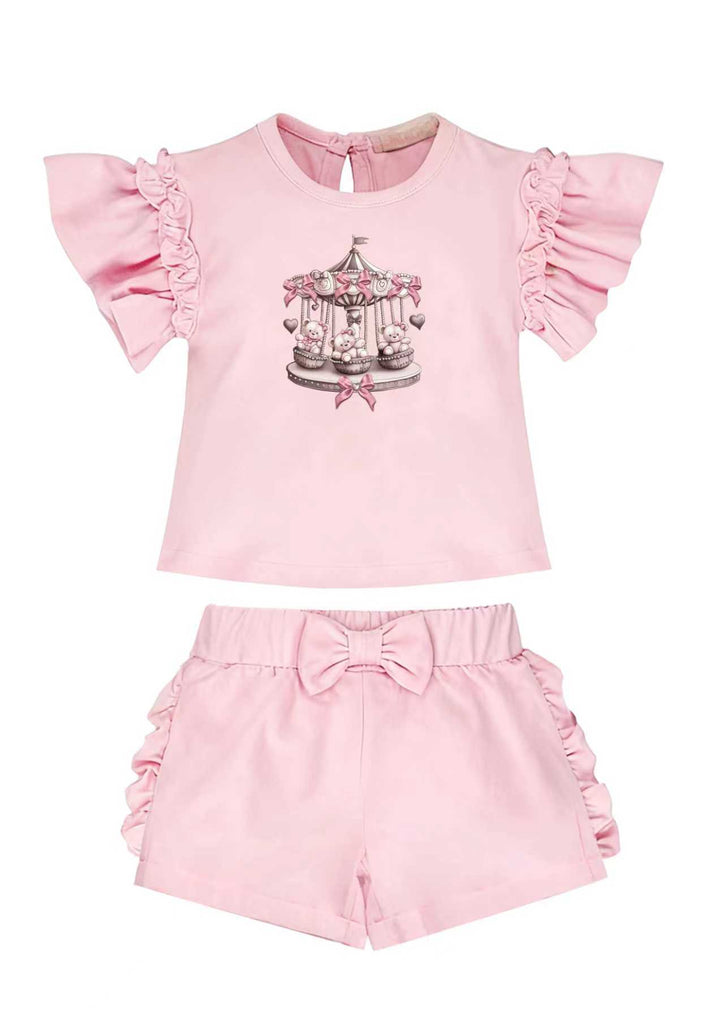 Pink teddy carousel short set