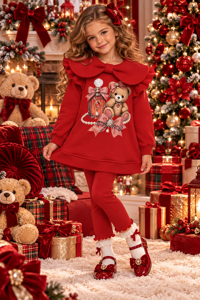 Red bear legging set