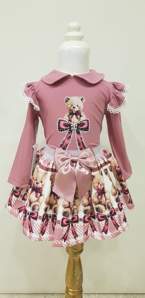 Rose teddy bow skirt sets