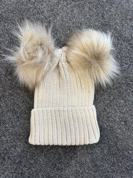 Camel double pom pom hat
