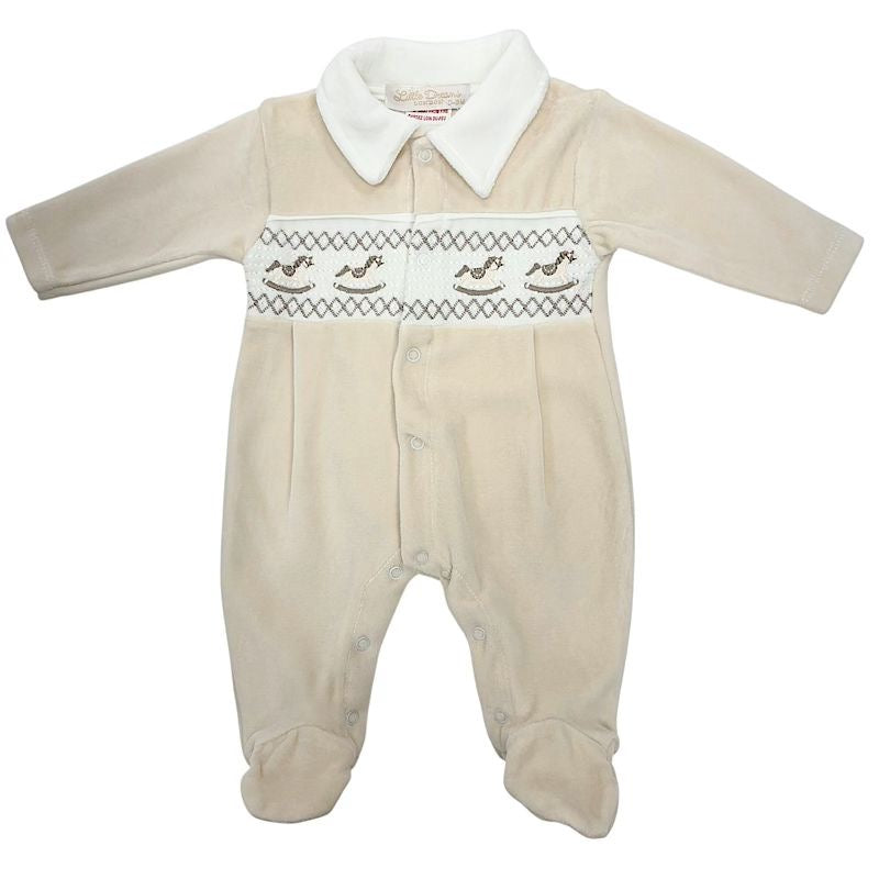Camel smocked baby grow