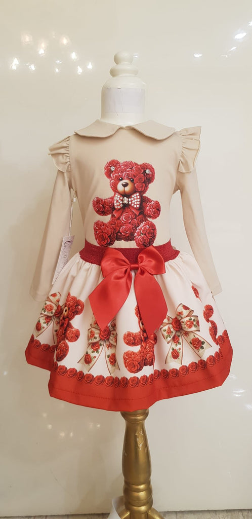 Be mine Red rose bear skirt set
