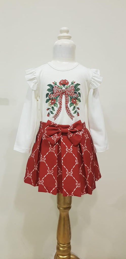 Holly Bow red skirt set