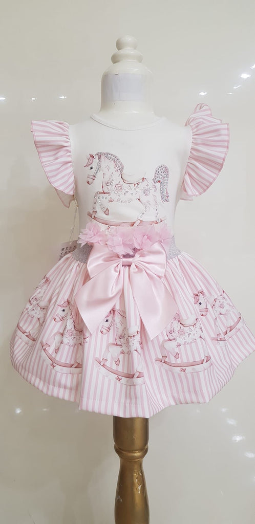 Pink rocking horse skirt set