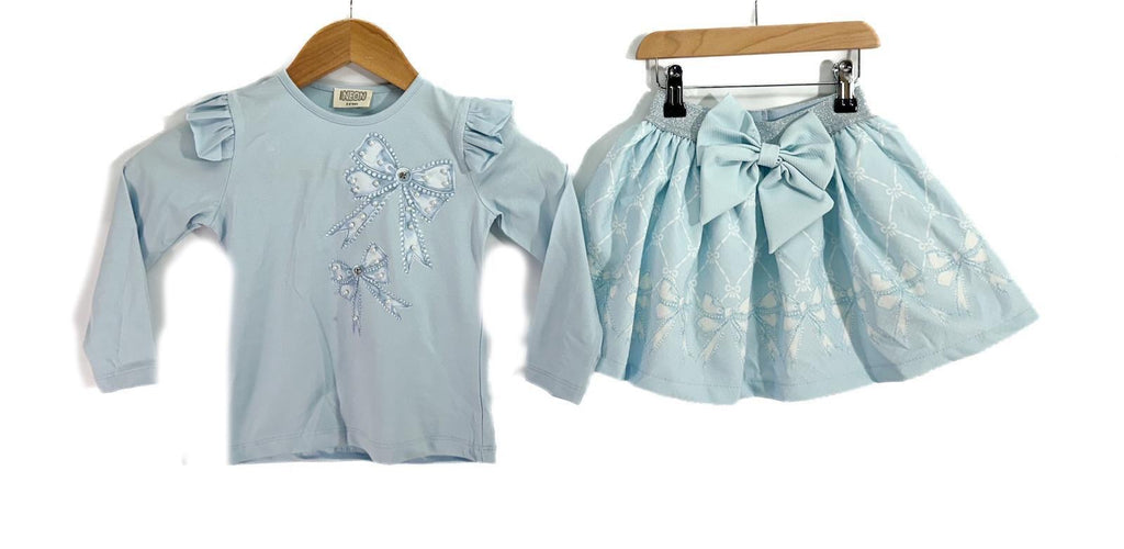 Blue bow skirt set