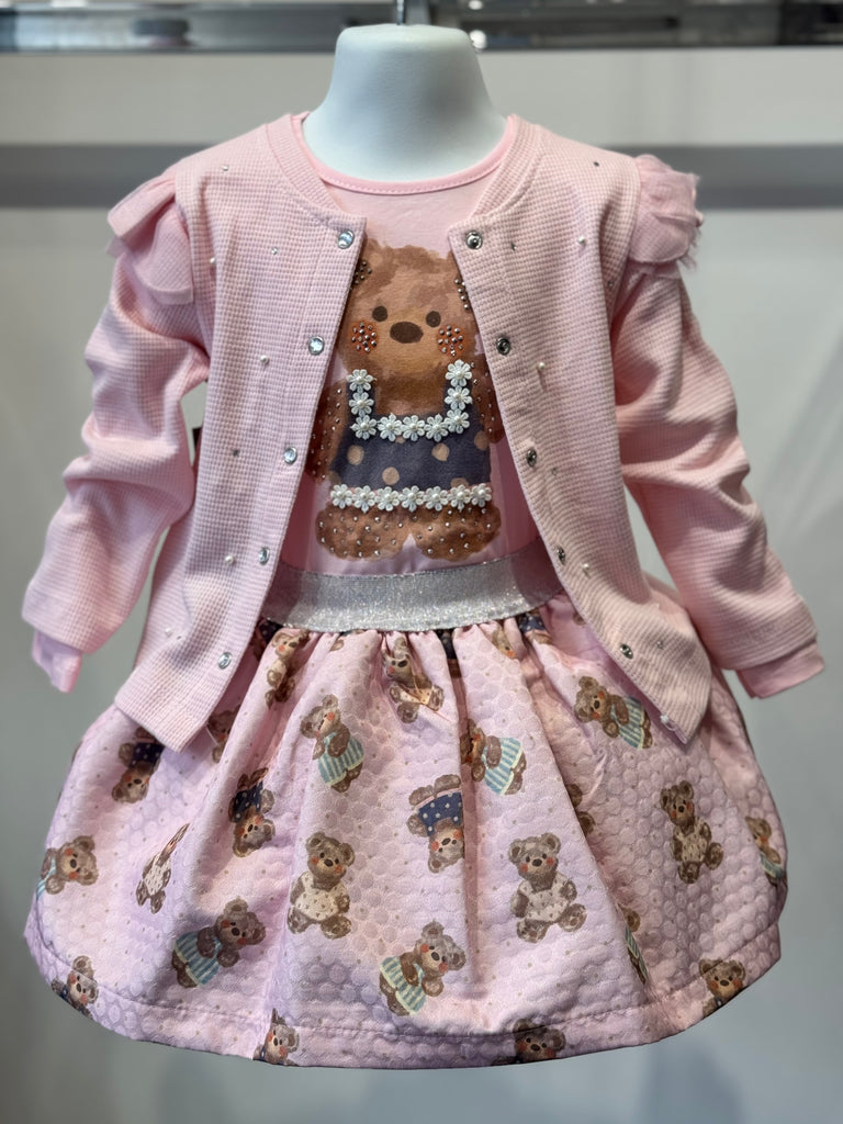 Teddy pink 3 piece skirt set