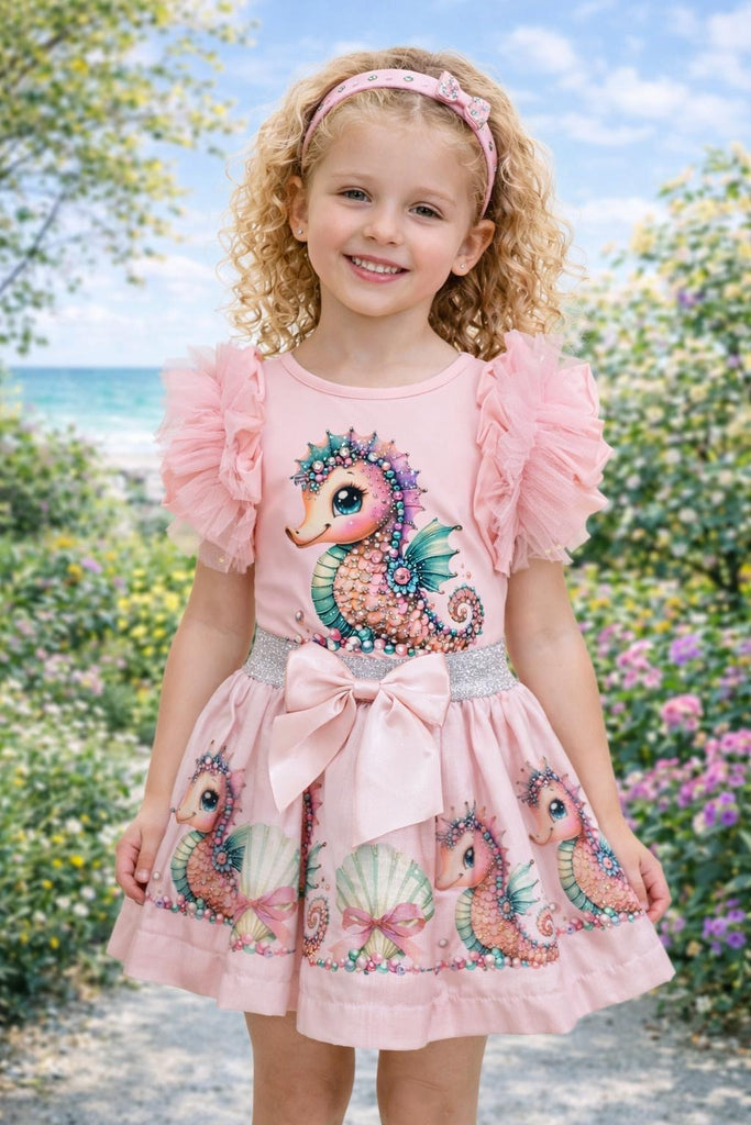 Seahorse pink skirt set