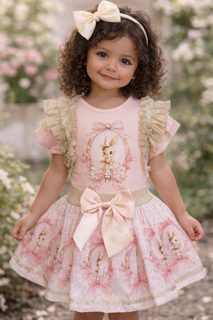 Ruffle bunny peach skirt set