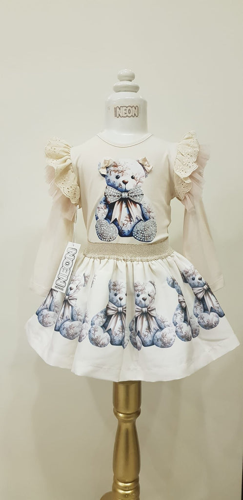 Cream teddy frill skirt set