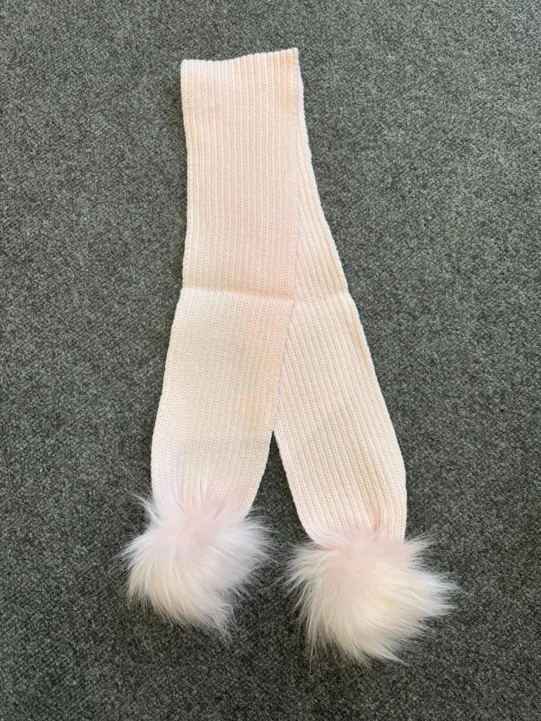 Pink faux fur pom pom scarf