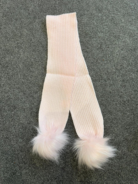 Pink faux fur pom pom scarf